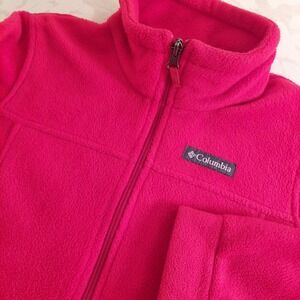 Columbia Full Zip Fleece Sweater Jacket‎ Zip Pockets Red Youth Size Medium Good!